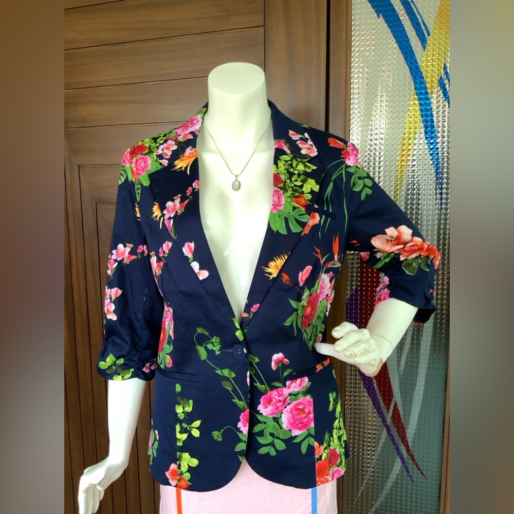 SUNNY GIRL Blazer, Navy & Floral Print, NWOT, Size L